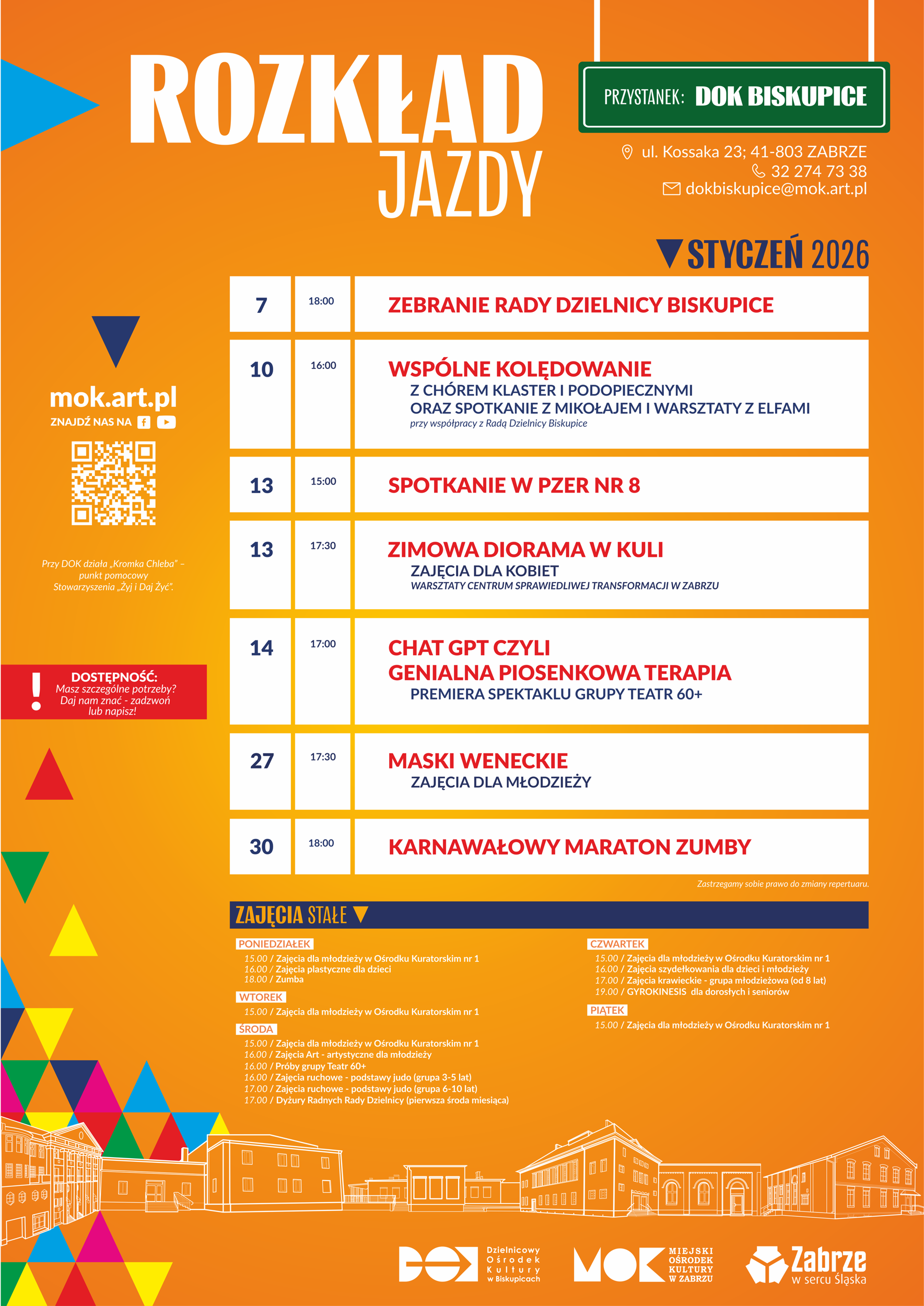 plakat z repertuarem dok biskupice na styczeń 2026